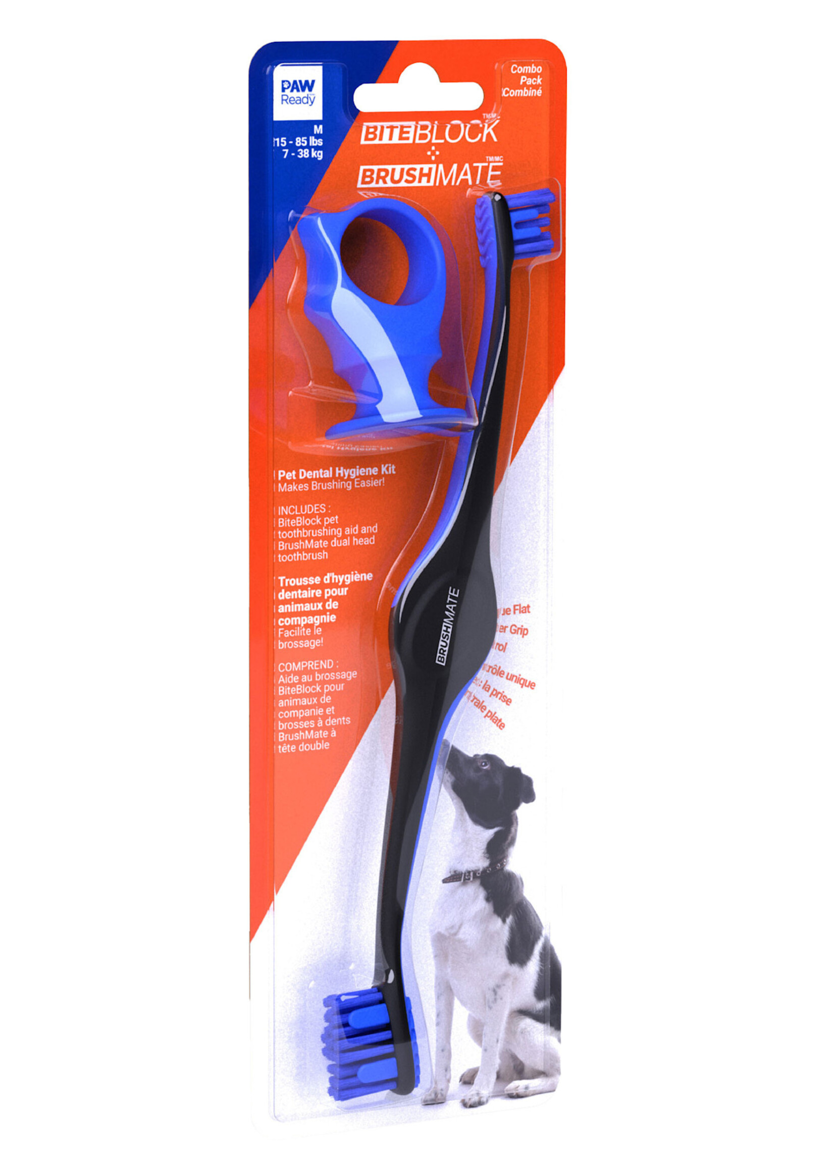 Paw Ready Paw Ready BrushMate Premium Toothbrush with Biteblock - Blue Medium