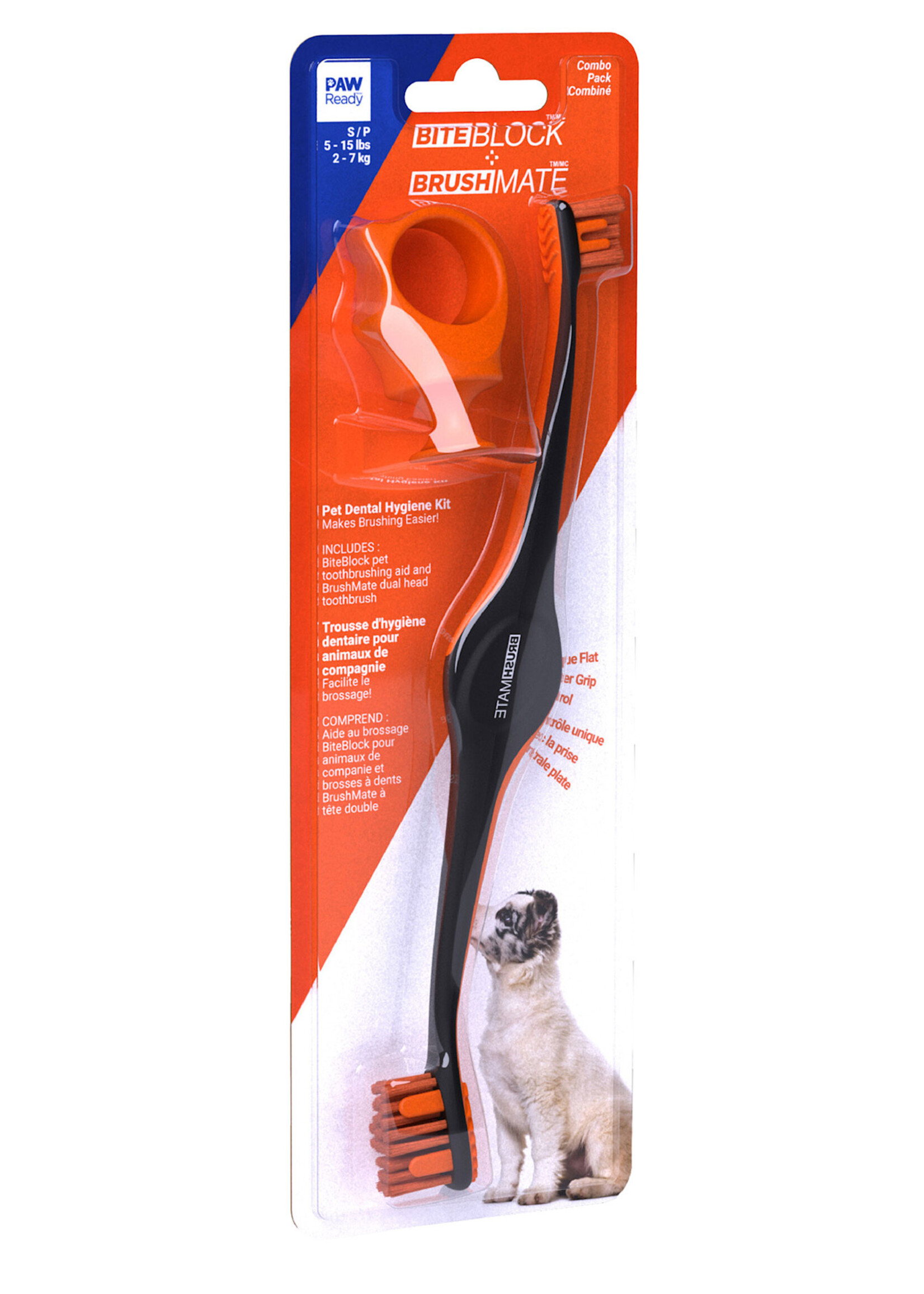 Paw Ready Paw Ready BrushMate Premium Toothbrush with Biteblock - Orange Small