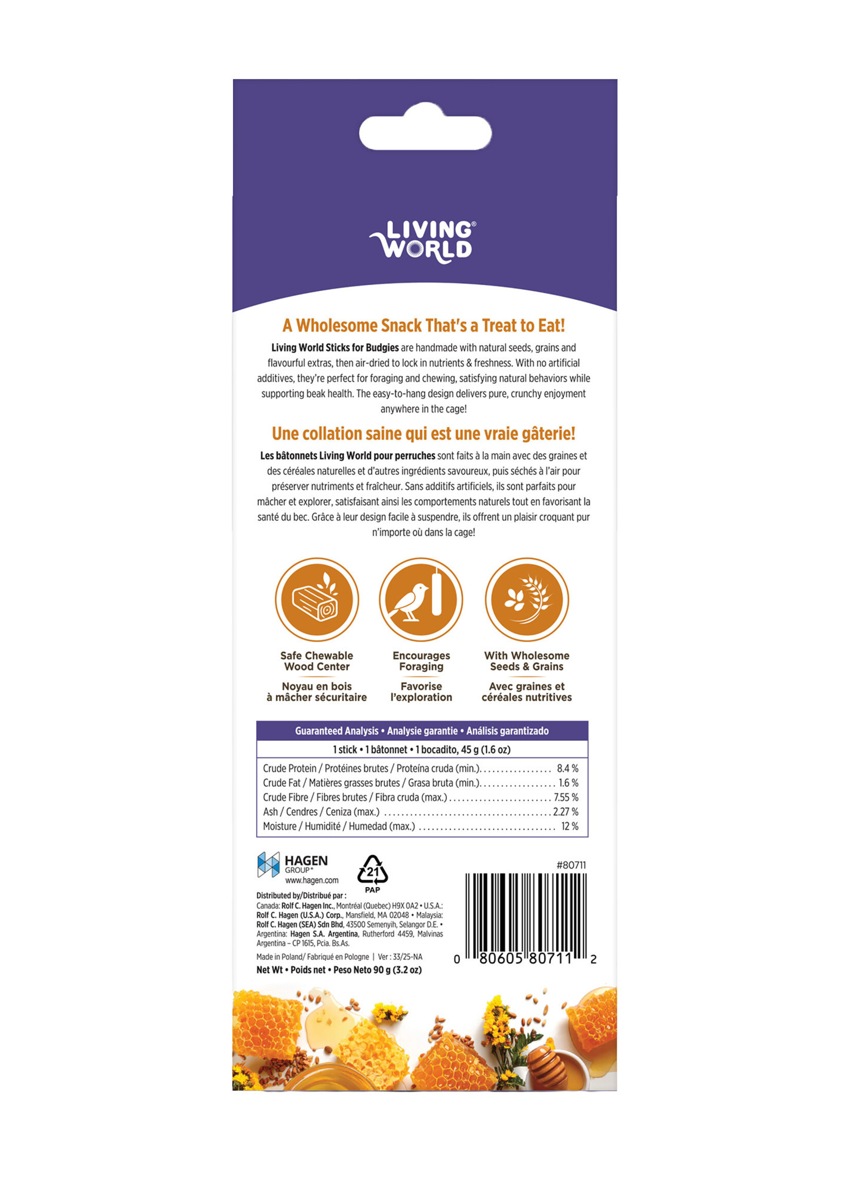 Living World LW Sticks - Budgie Treat - Honey Drizzle - 2 pieces - 90 g (3.2 oz)