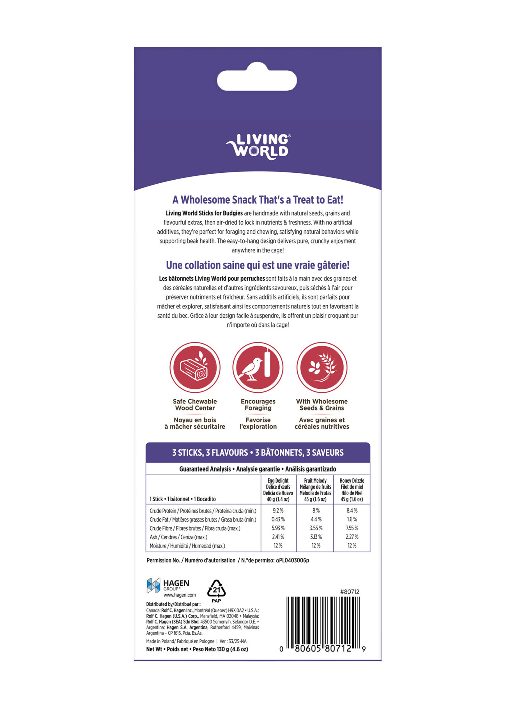 Living World LW Sticks - Budgie Treat - Variety Pack - 3 pieces - 130 g (4.6 oz)