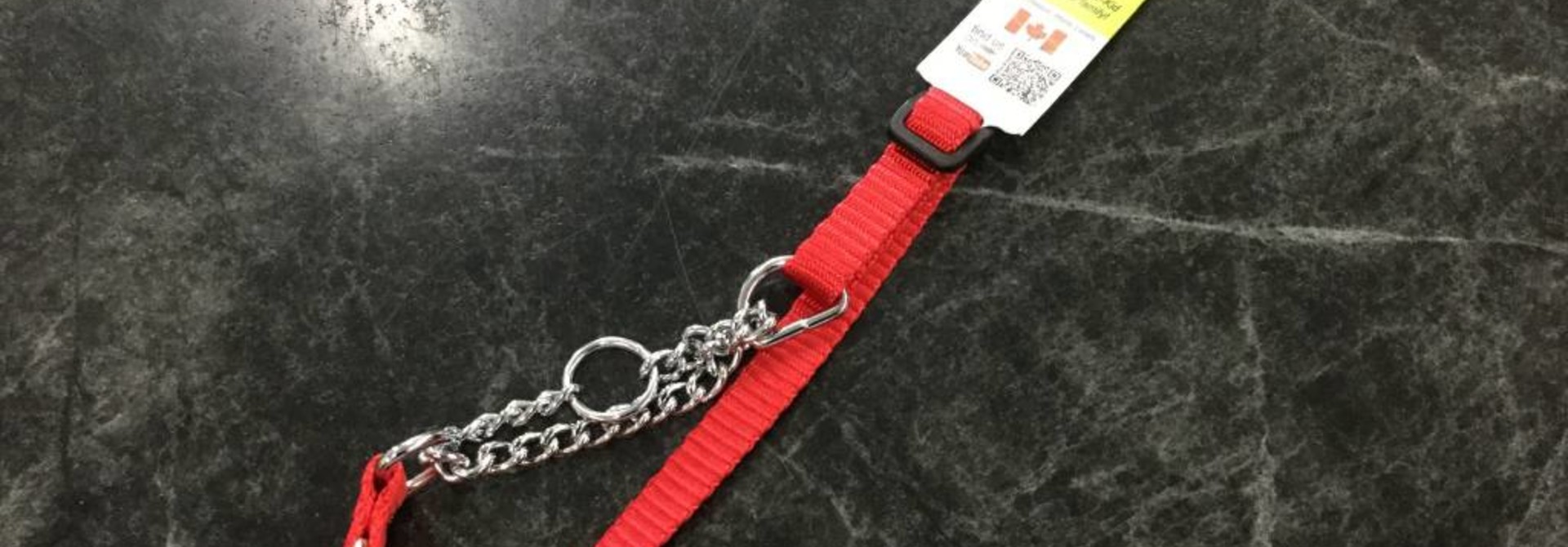 1/2" Wide Martingale Style Nylon Dog Collar with Chain Red Adjusts to 14”