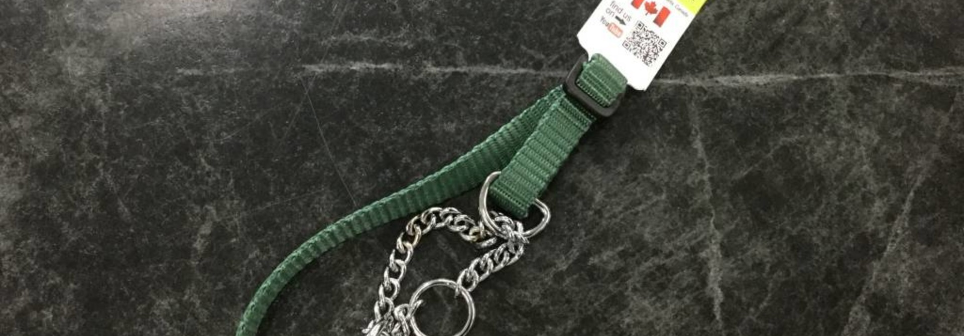 TD - 1/2" Wide Martingale Style Nylon Dog Collar with Chain Green Adjusts to 14”