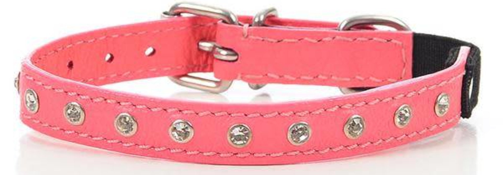 Athens Leather Collar Pink Rhinestones 16" x 3/4"