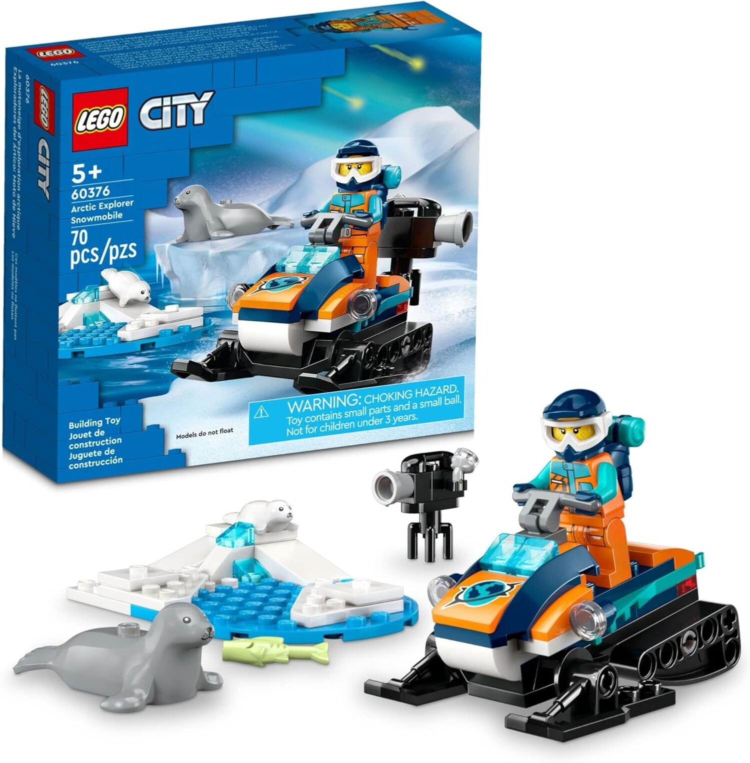 LEGO City Arctic Explorer Snowmobile 60376 Building Toy Set, Snowmobile  Playset with Minifigures and Seal Figures for Imaginative Role Play, Fun 