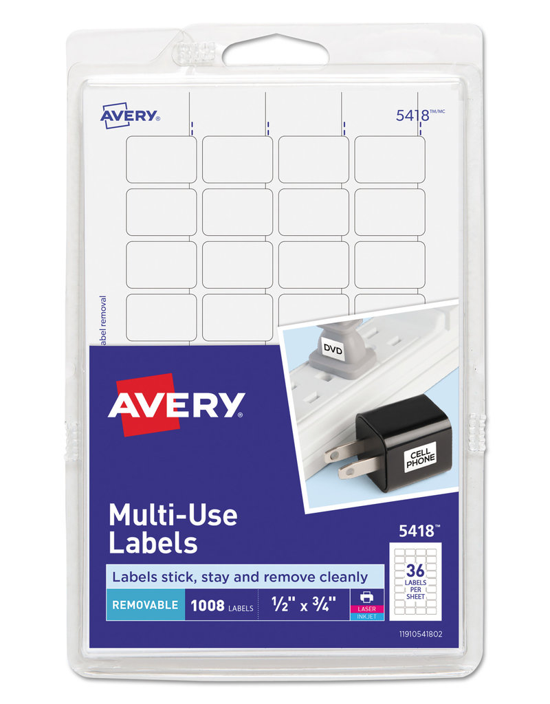Avery Avery White Removable Print/Write Labels .5"X.75" 1008/Pkg