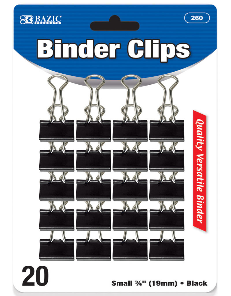 Bazic Bazic Binder Clip .75 Inch Black 20 Piece