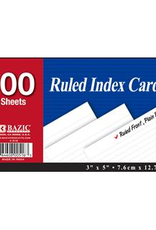 Bazic Bazic Index Cards 3 x 5 Ruled 100 Piece White