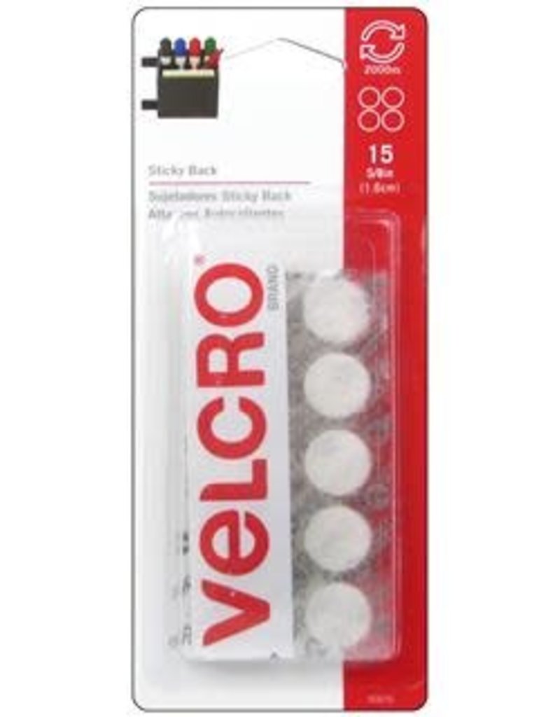 Velcro Velcro Sticky Back Coin 5/8 Inch White 15 Piece