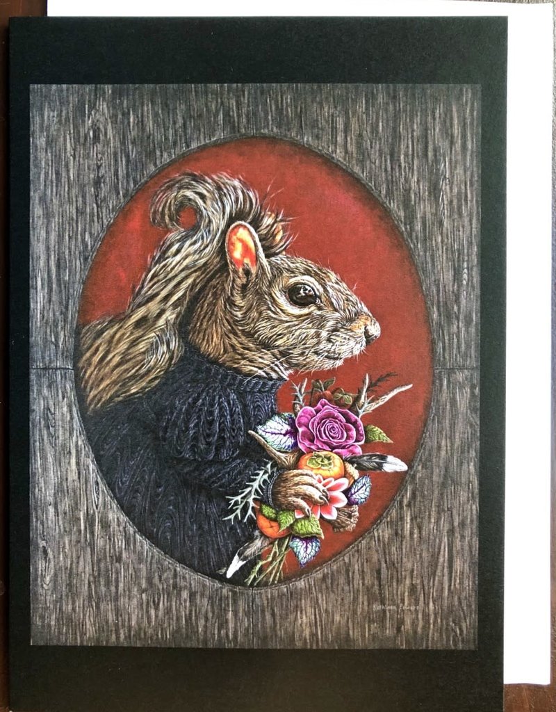 Kathleen Powers Card Goth Squirrel With Bouquet