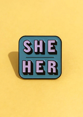 collage Enamel Pin She Her Green