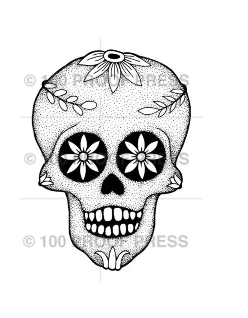 100 Proof Press Stamp Flower Eye Skull