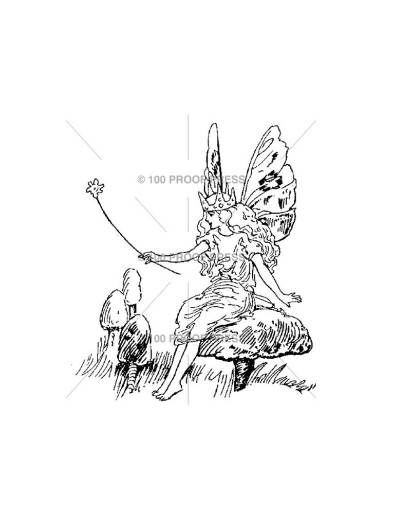 100 Proof Press Stamp Toadstool Sitting Fairy