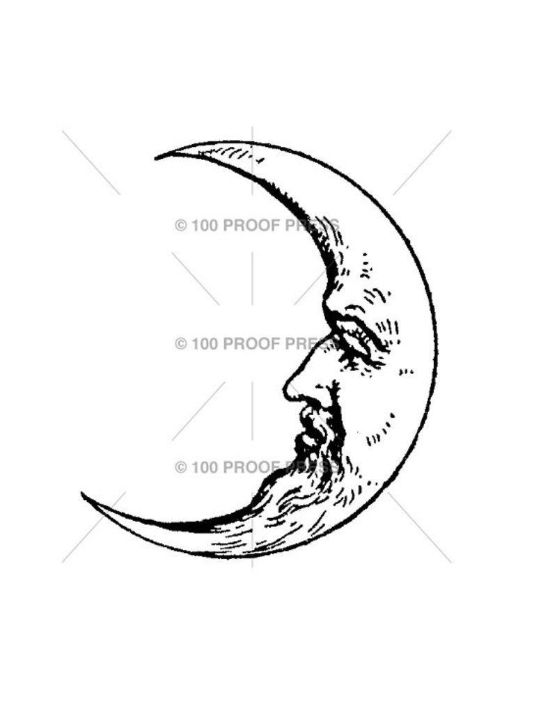 100 Proof Press Stamp Man in Moon