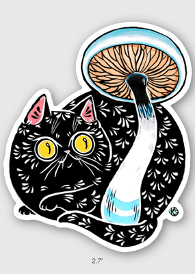 Paper Puffin Sticker Black Mushroom Cat