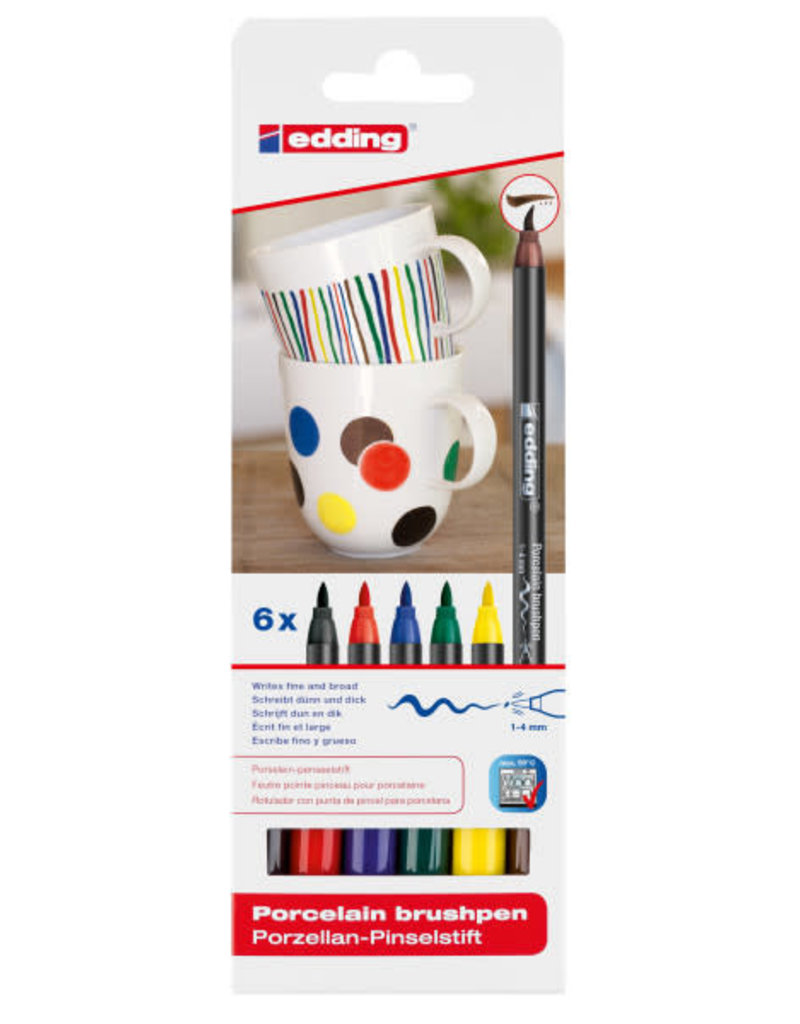 edding Porcelain Brush Pen Basic 6 Color Set