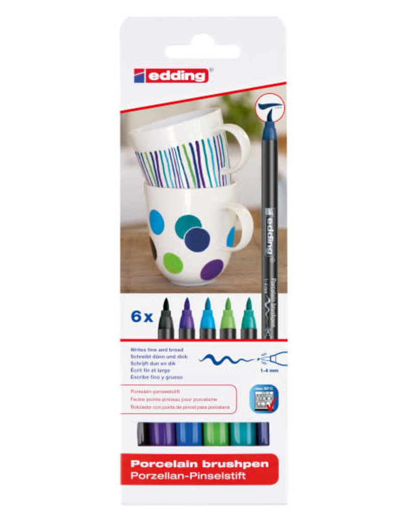 edding Porcelain Brush Pen 6 Cool Color Set