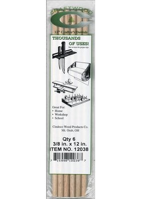 Cindoco Wood Dowel Package 12 x 3/8 Inch 6 Pieces