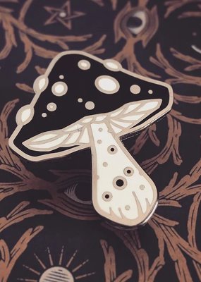 collage Enamel Pin Black and White Mushroom