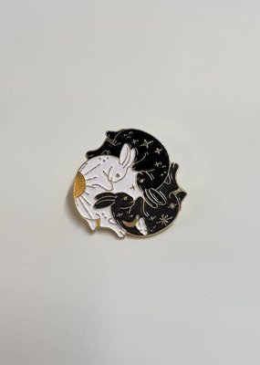 collage Enamel Pin Day and Night Rabbit