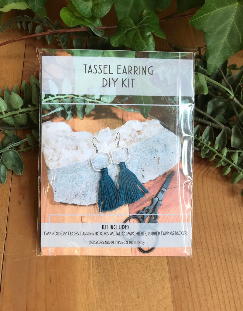 Tangled Up In Hue DIY Tassel Earring Kit Dark Teal Hexagon