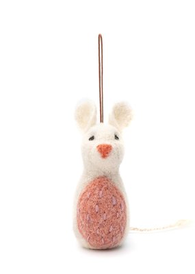 NAUSENI Needle Felted Ornament White Mouse