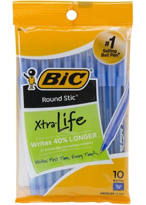 Bic Bic Round Stic Medium Ballpoint Pens 10 Pack Blue