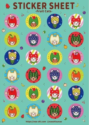 Naoshi Sticker Sheet Fruit Cats