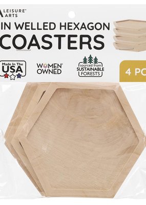 Leisure Arts Welled Wood Surface Hexagon Coasters
