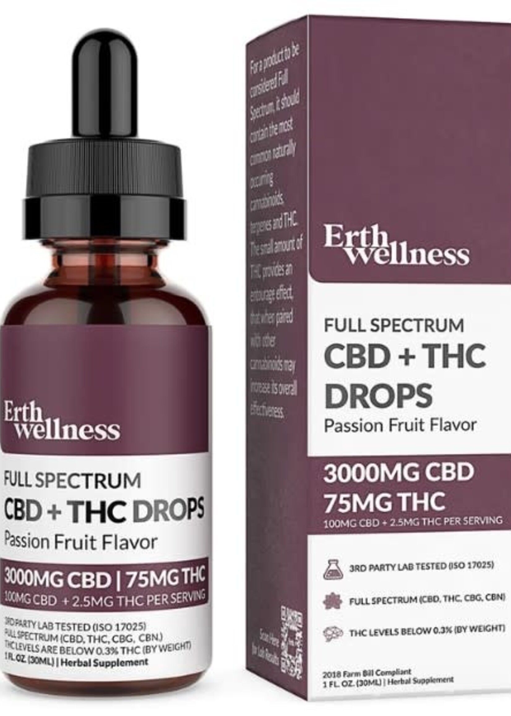 Erth Erth Full Spectrum CBD Oil Extract Tincture-Passion Fruit-3000mg THC