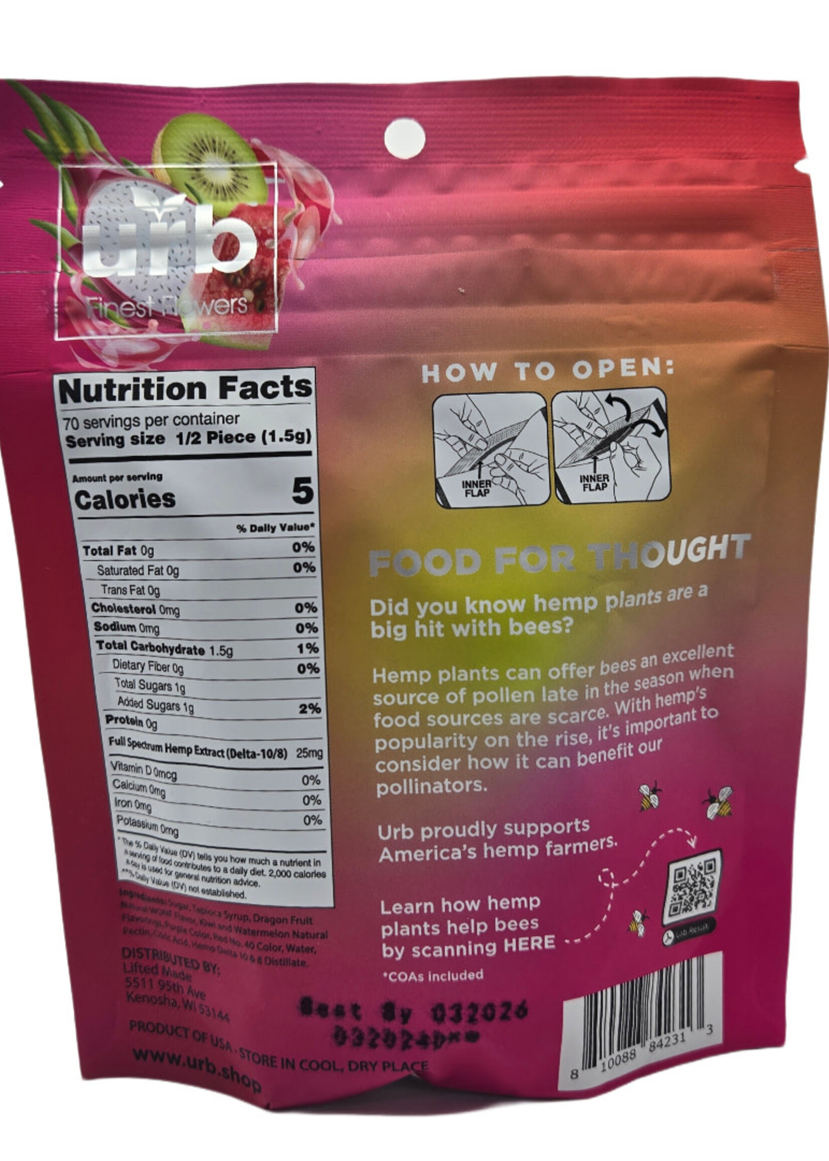 Urb Urb Delta 8 Gummies 1750mg - Dragonfruit Kiwi Watermelon