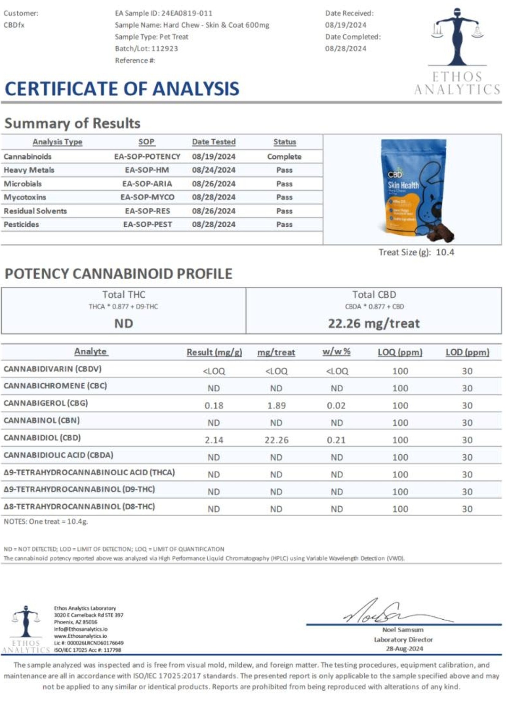 CBDfx CBDfx CBD Pet Treats - Skin & Coat Hard Chews - 600mg