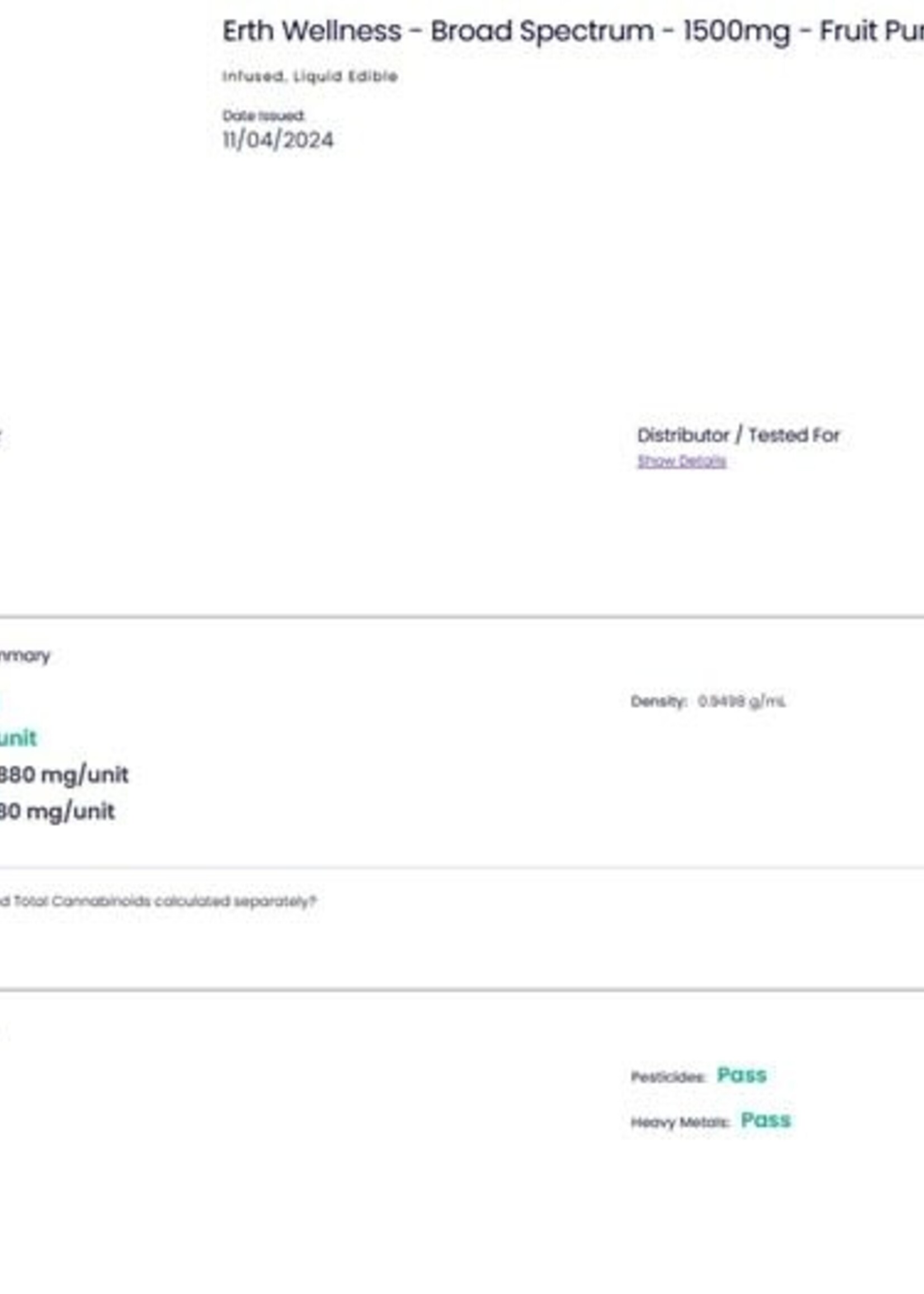 Erth Erth Broad Spectrum CBD Oil Extract Tincture-Fruit Punch -1500mg