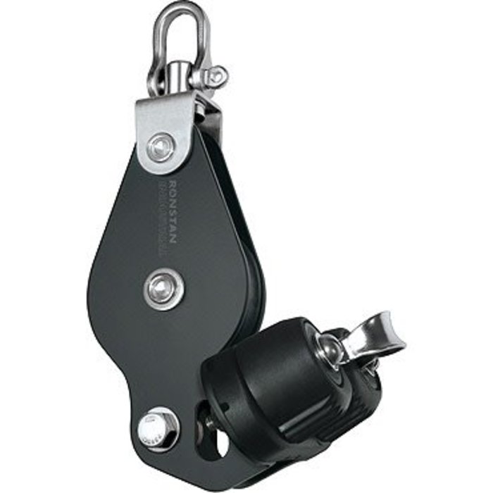Ronstan Block, Single, 60mm Sheave, Bckt,Cleat 60 Deg. Angle