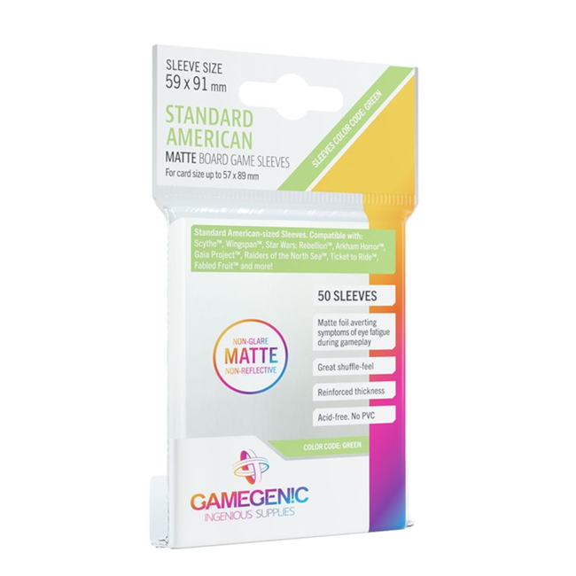 Gamegen!c Matte Sleeves Standard American-Sized Boardgame (59mm x 91mm) - Paquet de 50
