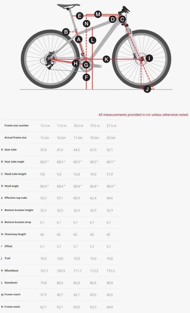 trek bike size chart cm