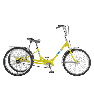 SUN BICYCLES ADULT 24" TRIKE YELLOW WITH WHITE BASKET