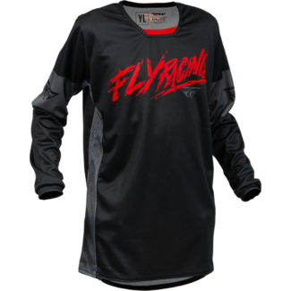 FLY RACING YOUTH KINETIC KHAOS JERSEY BLACK/RED/GREY YL