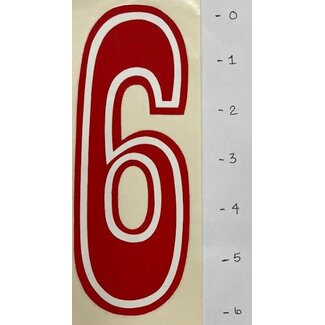 STICKER - NUMBER 6 - RED/WHITE TRIM - 6"*