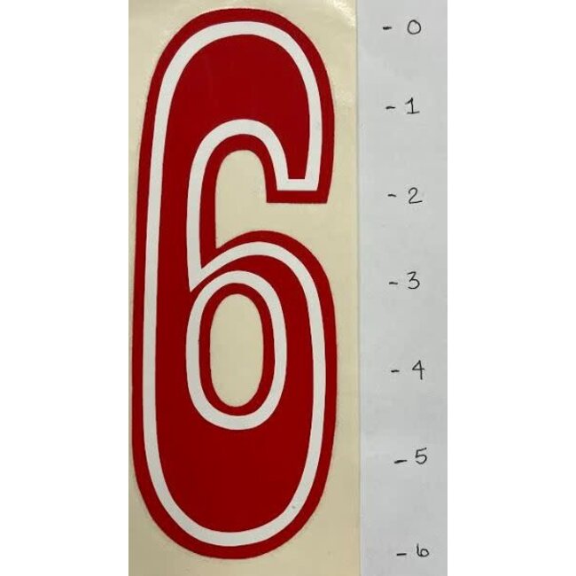 STICKER - NUMBER 6 - RED/WHITE TRIM - 6"*