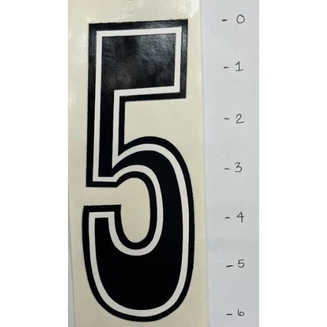 STICKER - NUMBER 5 - BLACK/WHITE TRIM - 6"*
