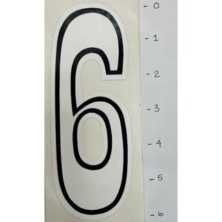 STICKER - NUMBER 6 - WHITE/BLACK TRIM - 6"*