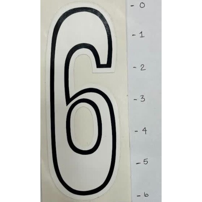 STICKER - NUMBER 6 - WHITE/BLACK TRIM - 6"*