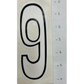 STICKER - NUMBER 9 - WHITE/ BLACK TRIM - 6"*