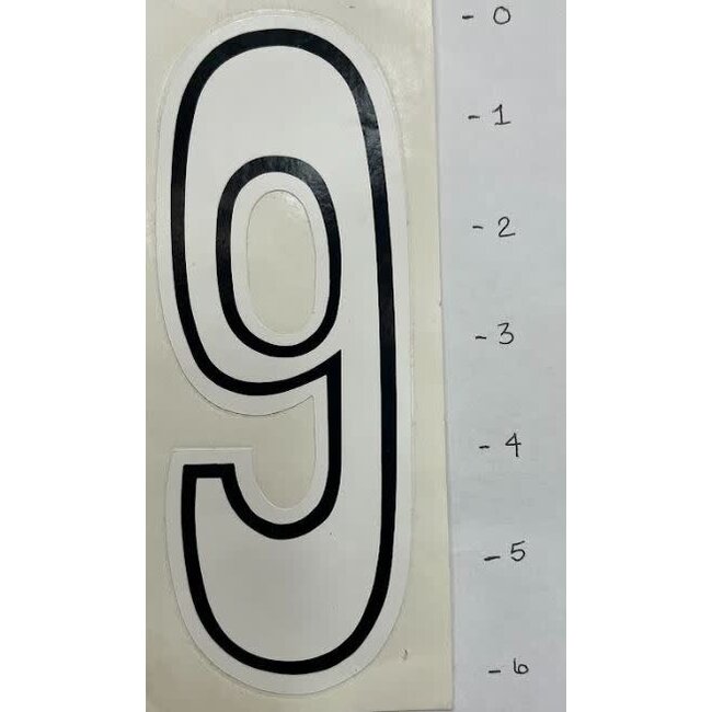 STICKER - NUMBER 9 - WHITE/ BLACK TRIM - 6"*