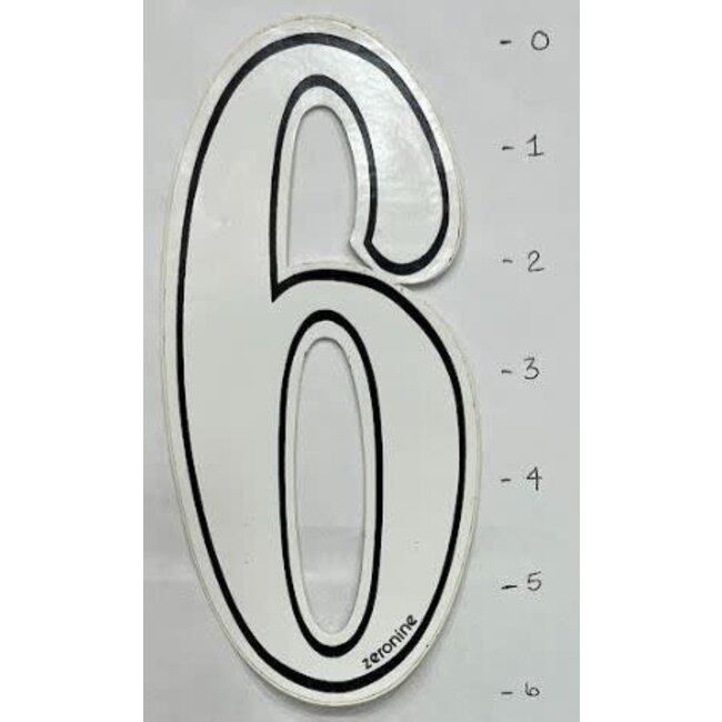 Zeronine Sticker - Old School Number  6 - White - 6"*