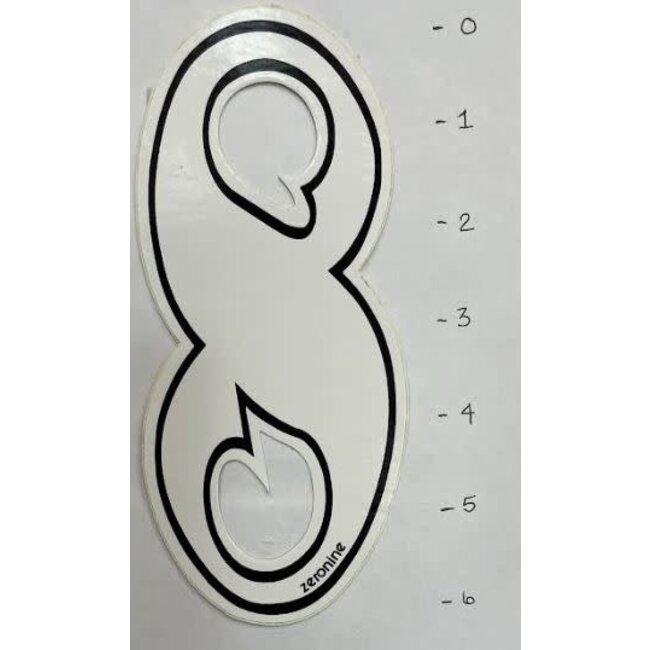 Zeronine Sticker - Old School Number 8 - White - 6"*