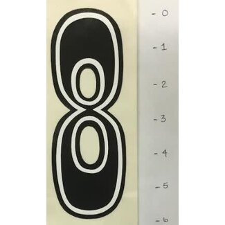 STICKER - NUMBER 8  - BLACK/ WHITE TRIM - 6"*