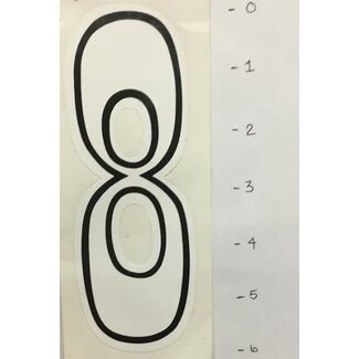 STICKER - NUMBER 8 - WHITE/ BLACK TRIM - 6"*