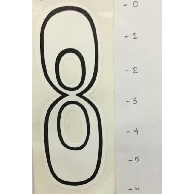 STICKER - NUMBER 8 - WHITE/ BLACK TRIM - 6"*