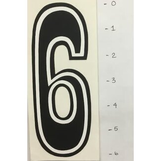 STICKER - NUMBER 6 - BLACK/WHITE TRIM- 6"*